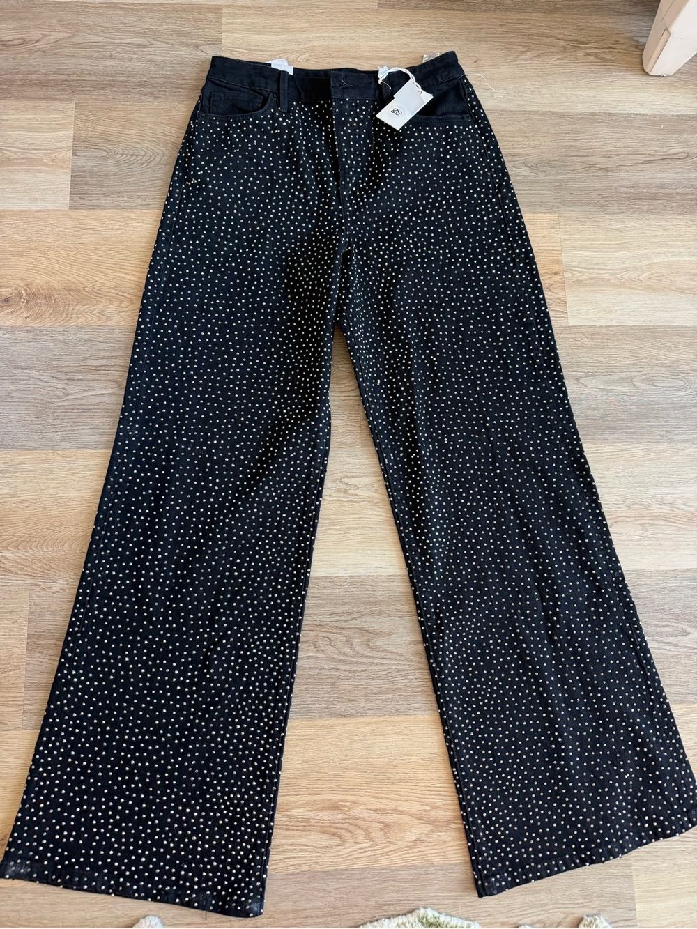 Good American Black Wide-Leg rhinestone jeans